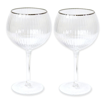 2pc 600ml Clear Silver Rim Gin Glasses
