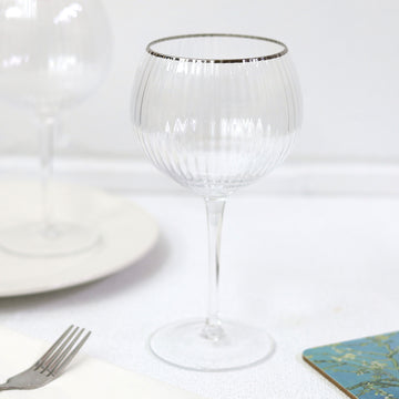 2pc 600ml Clear Silver Rim Gin Glasses