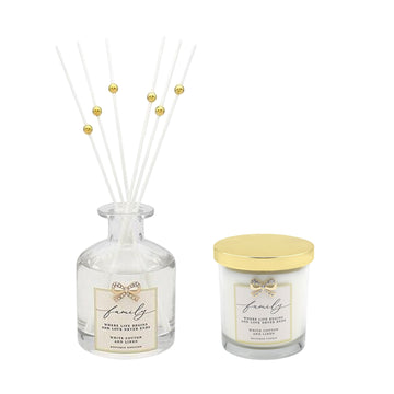 Family Life Diffuser & Scented Candle White Cotton Linen Set