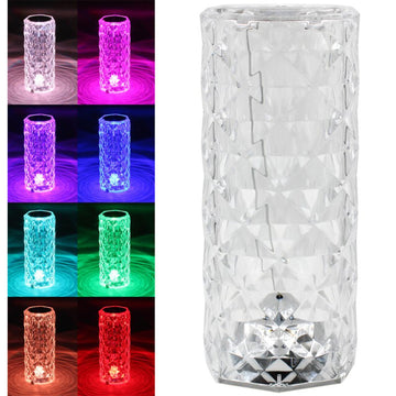 Crystal RGB LED 3D Rose Diamond Table Lamp with Remote