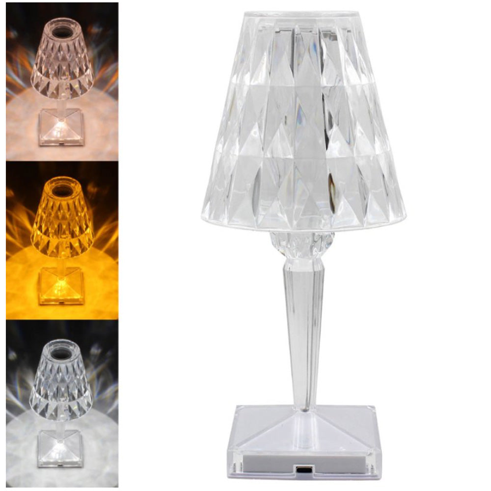 Crystal 3-Light LED 3D Diamond Table Lamp