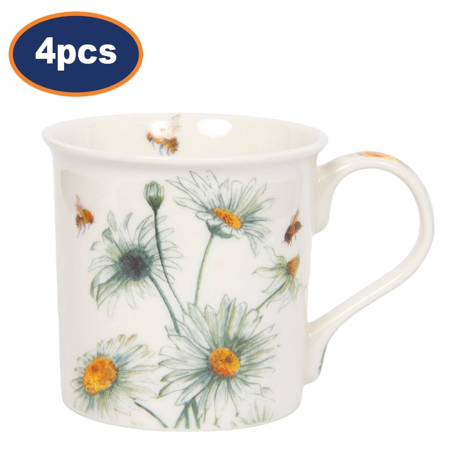 4pcs 250ml Bee-tanical Daisy Flower Design Ceramic Mug