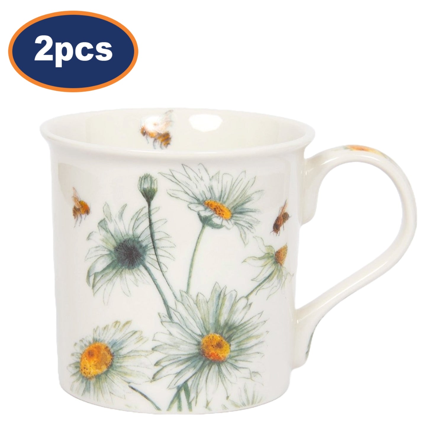 2pcs 250ml Bee-tanical Daisy Flower Design Ceramic Mug