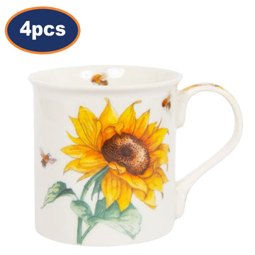 4pcs 250ml Bee-tanical Sunflower Flower Ceramic Mug