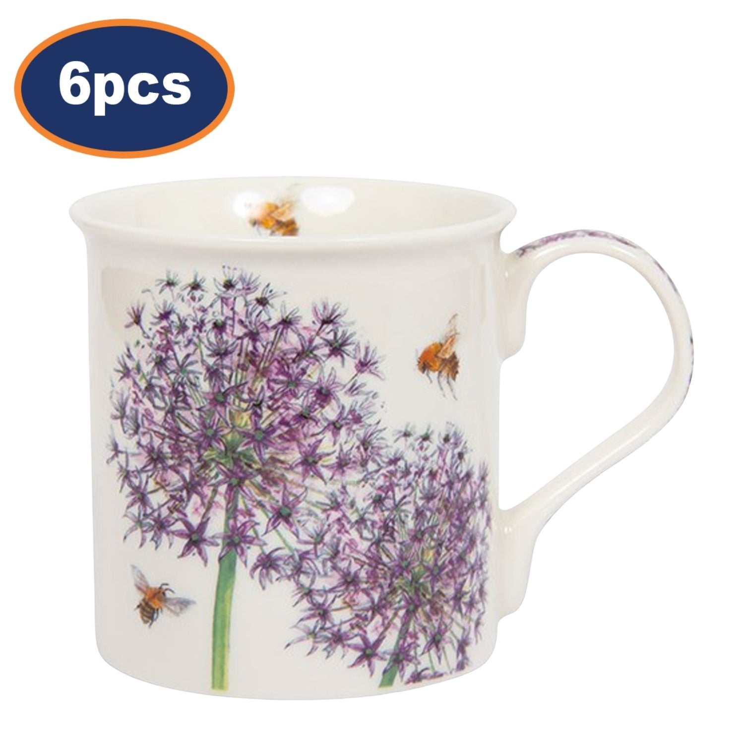 6pcs 250ml Bee-tanical Allium Flower Ceramic Mug