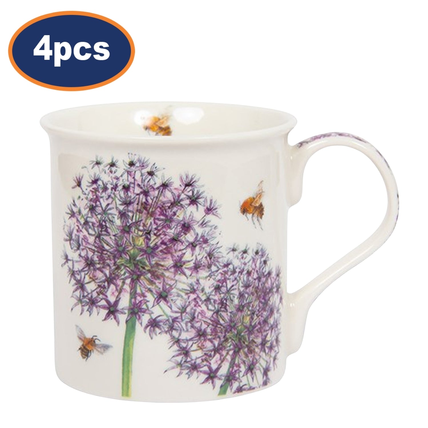 4pcs 250ml Bee-tanical Allium Flower Ceramic Mug