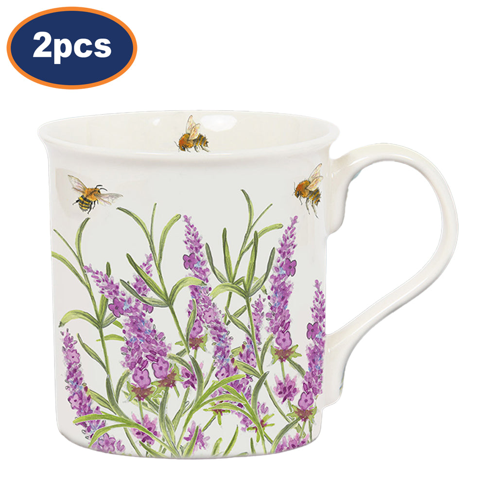 2pcs 250ml Bee-tanical Lavender Flower Ceramic Mug