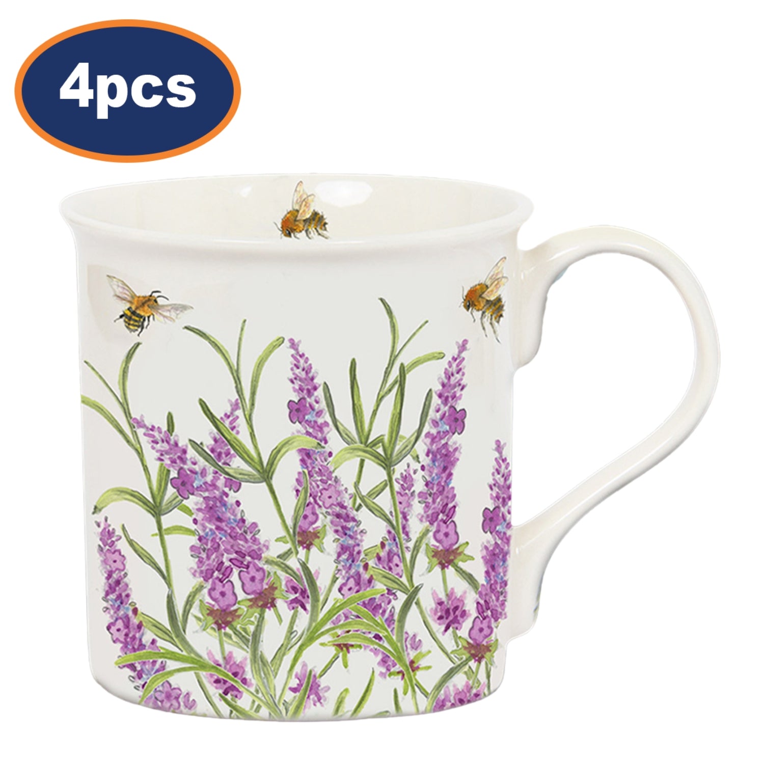 4pcs 250ml Bee-tanical Lavender Flower Ceramic Mug