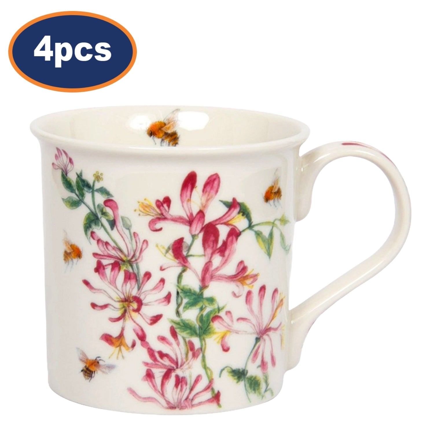 4pcs 250ml Bee-tanical Honeysuckle Flower Ceramic Mug