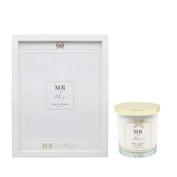 Mr. & Mrs. 8"x10"Photo Frame & Scented Candle Cotton Linen Set