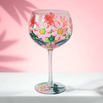 Lynsey Johnstone Hand Painted Cocktail Gin Glass Daisies & Dragonflies