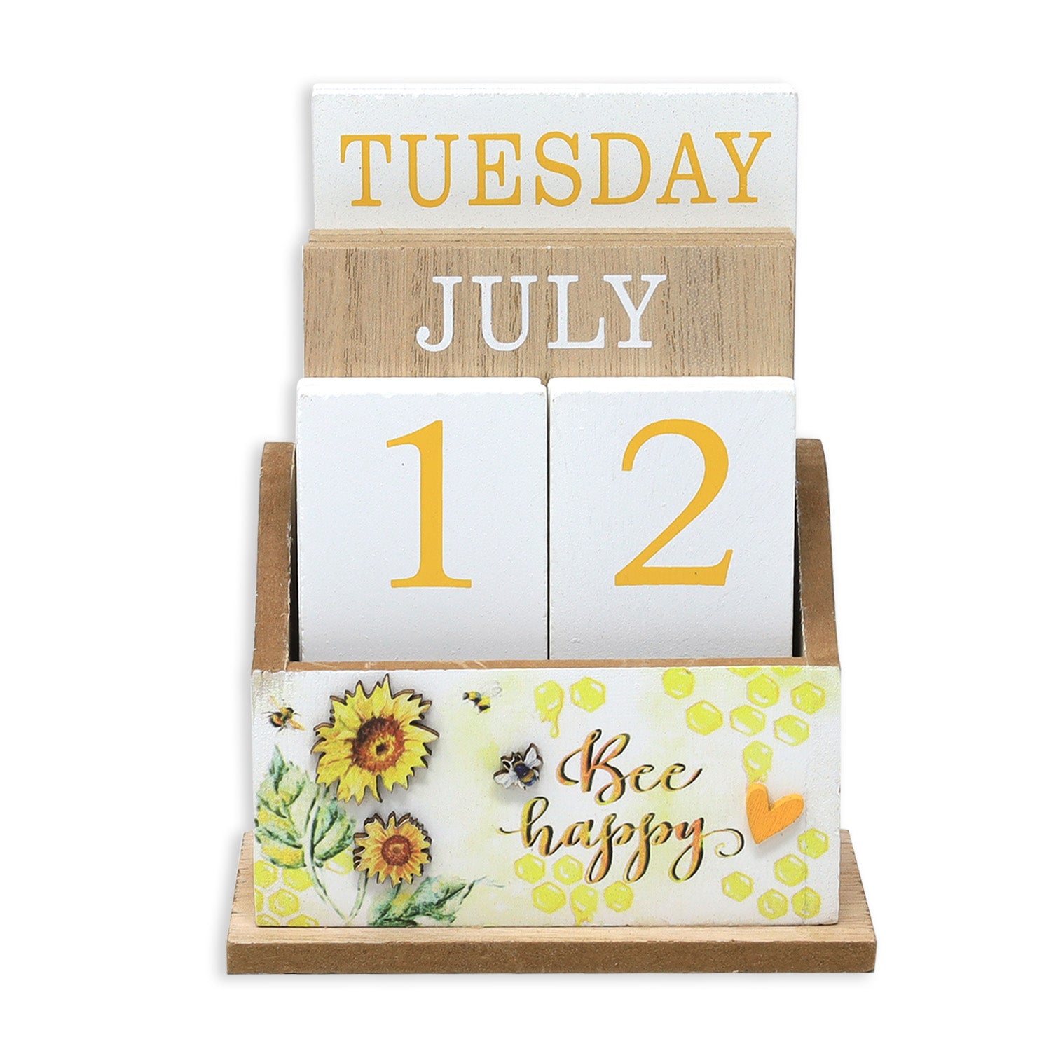 Bee Happy Sunflower Wooden Block Perpetual Calendar