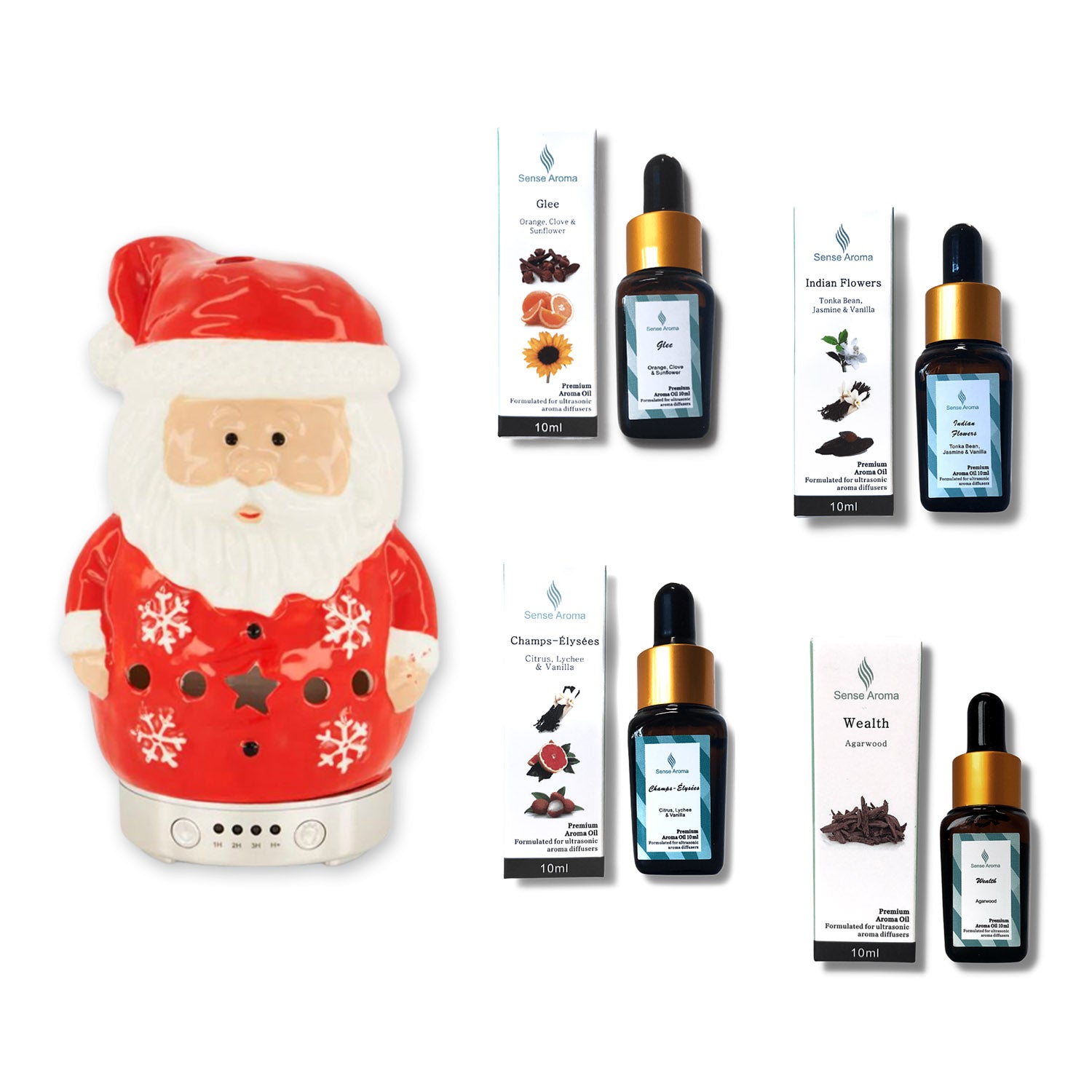 Santa Claus Shaped Ultrasonic Humidifier With 4 10ml Scented Oils Mist