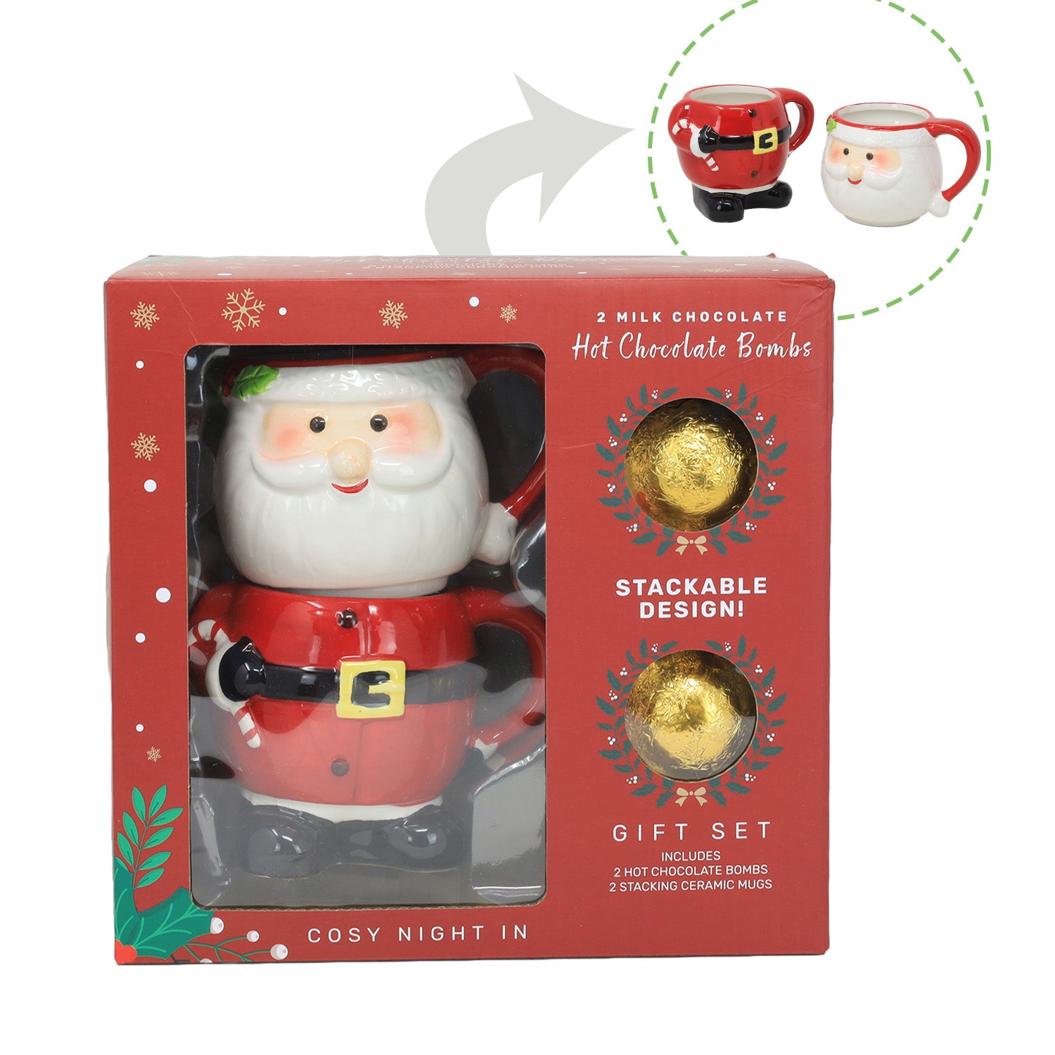 Santa Claus Stacker Hot Chocolate Bomb Cocoa Drink Mug Christmas Gift Set