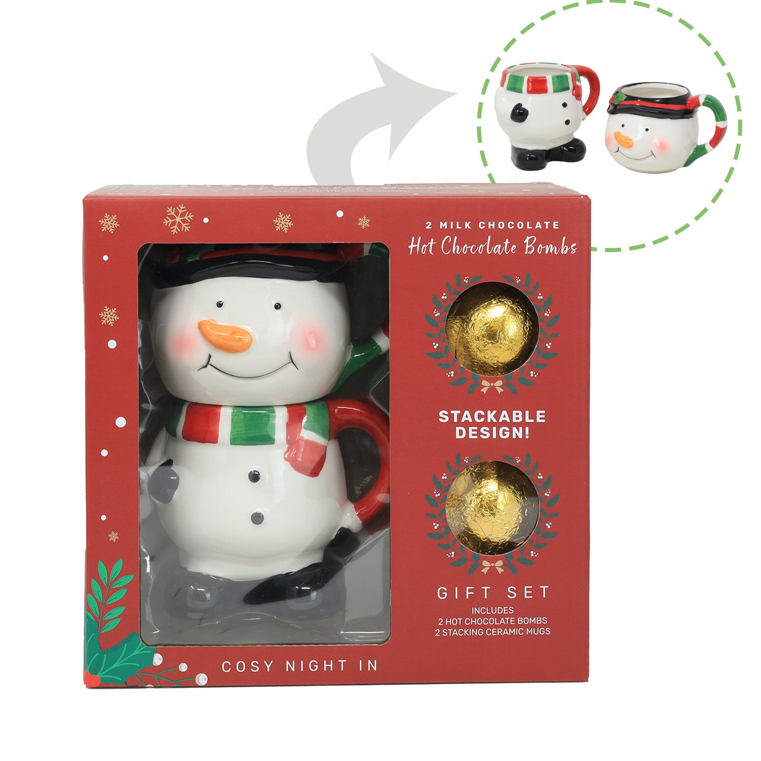 Snowman Stacker Hot Chocolate Bomb Cocoa Drink Mug Christmas Gift Set