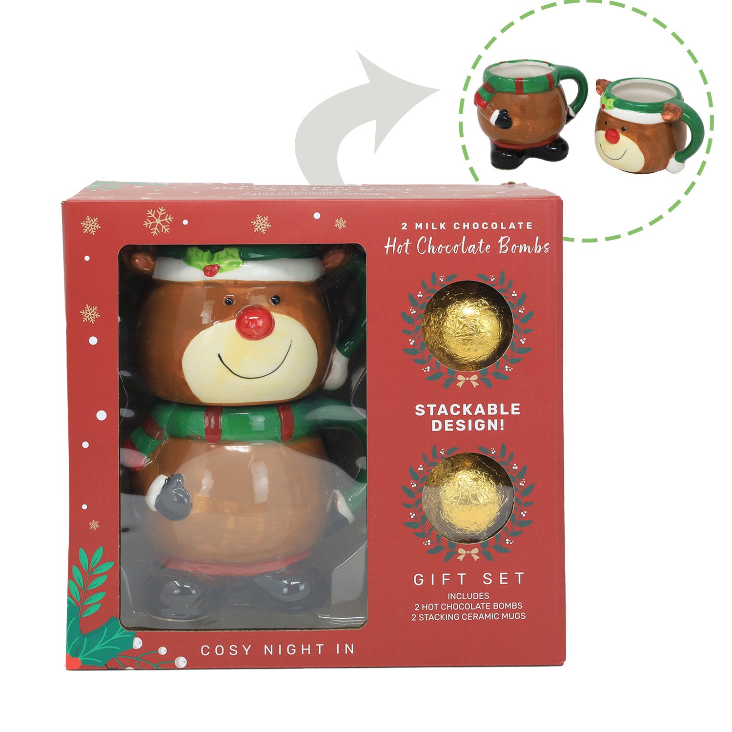 Reindeer Stacker Hot Chocolate Bomb Cocoa Drink Mug Christmas Gift Set