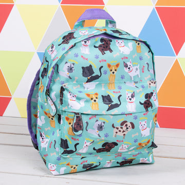 Mint Green  School Backpack for Kids - Cats Dogs