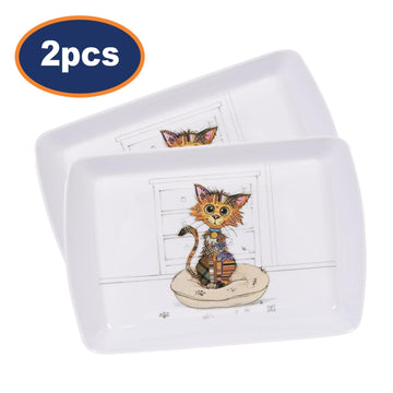2Pcs Rectangle Melamine Bug Art Kimba Kitten Serving Tray