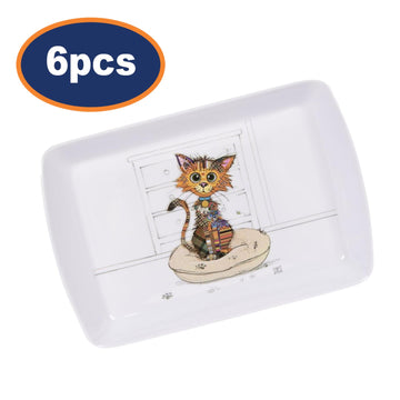 6Pcs Rectangle Melamine Bug Art Kimba Kitten Serving Tray