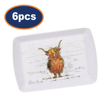 6Pcs Rectangle Melamine Bug Art Highland Hamish Serving Tray