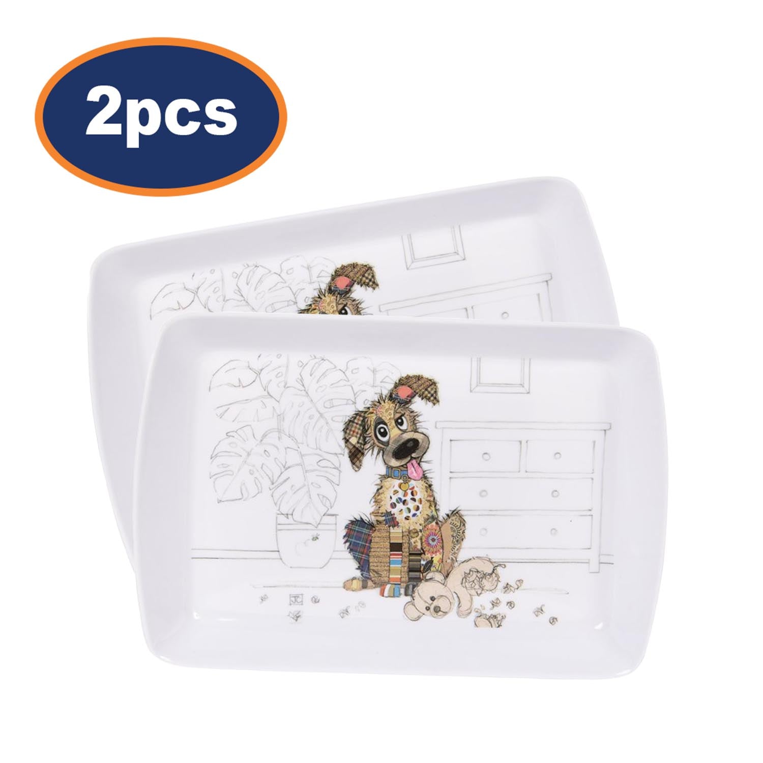 2Pcs Rectangle Melamine Bug Art Murphy Mutt Serving Tray