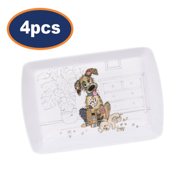 4Pcs Rectangle Melamine Bug Art Murphy Mutt Serving Tray