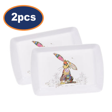 2Pcs Rectangle Melamine Bug Art Binky Bunny Serving Tray