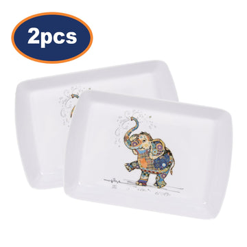 2Pcs Rectangle Melamine Bug Art Eddie Elephant Serving Tray