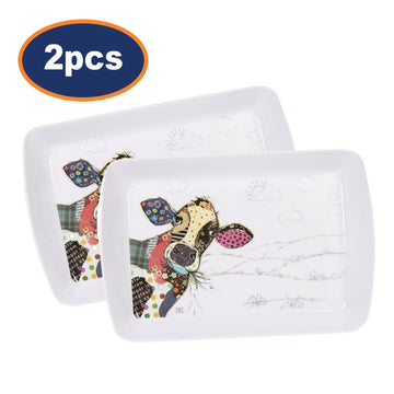 2Pcs Rectangle Melamine Bug Art Connie Cow Serving Tray