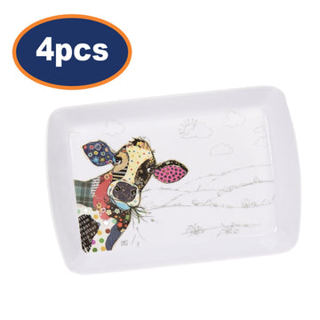4Pcs Rectangle Melamine Bug Art Connie Cow Serving Tray