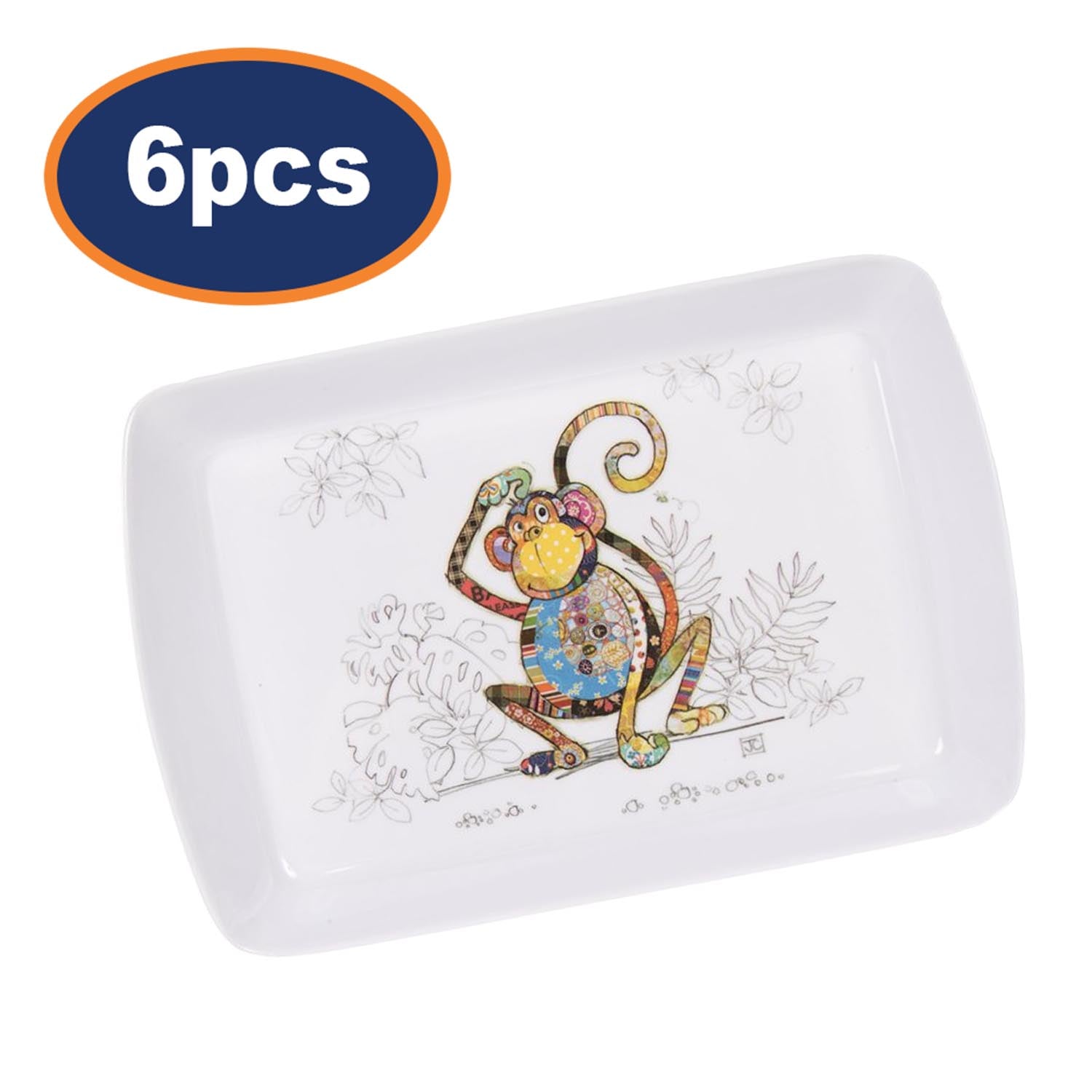 6Pcs Rectangle Melamine Bug Art Monty Monkey Serving Tray