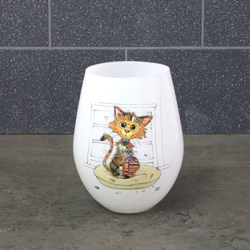 Stemless Gin Glass Bug Art Kimba Kitten Cup 580ml