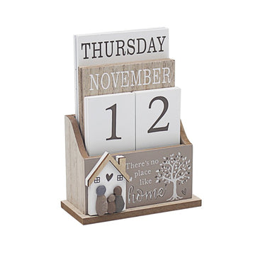 No Place Like Home Beige Wooden Block Perpetual Calendar