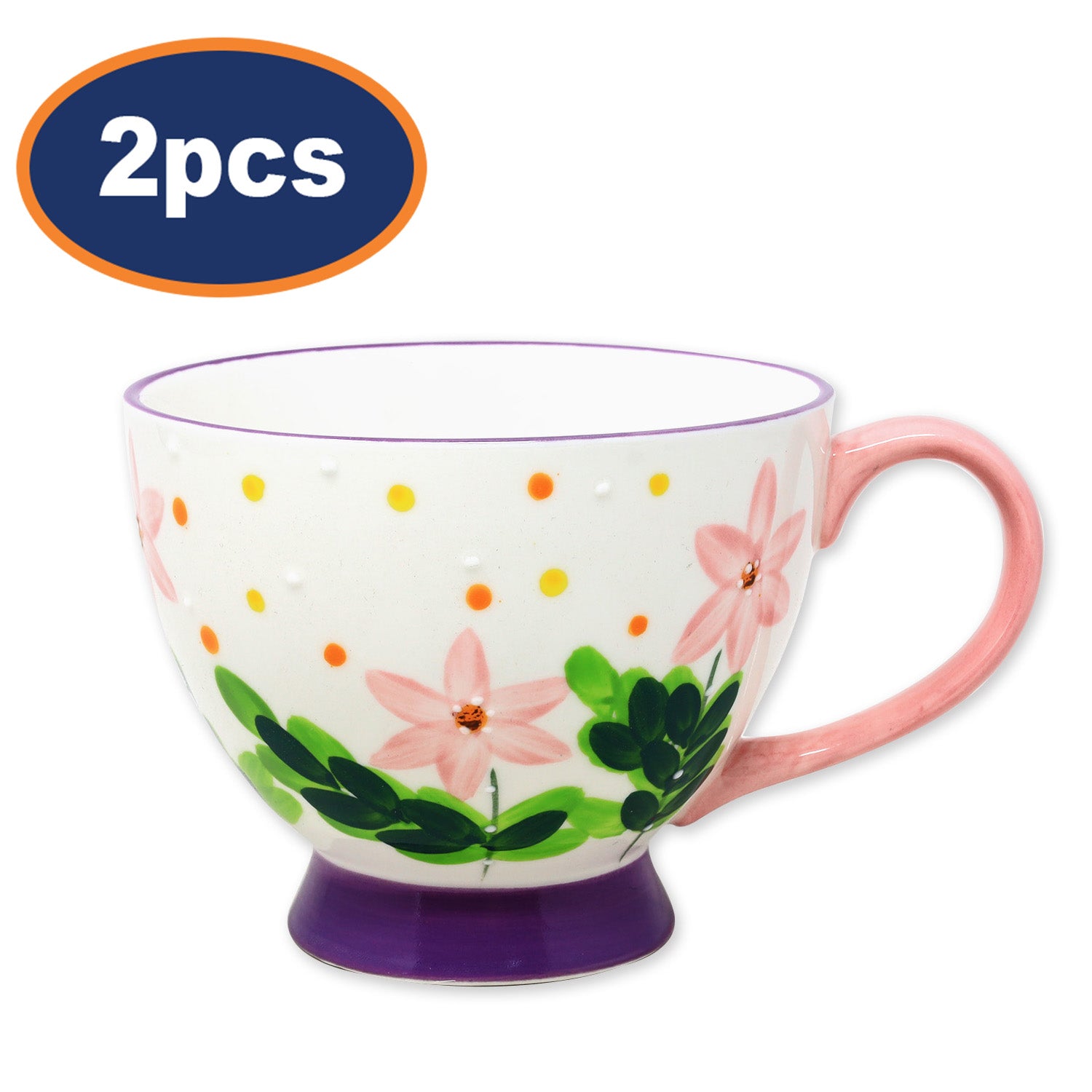 2pcs 400ml Cosmos Flowers Ceramic Footed Mug