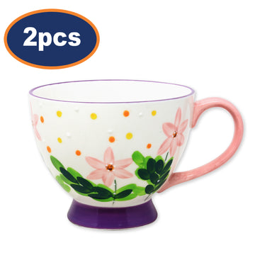 2pcs 400ml Cosmos Flowers Ceramic Footed Mug