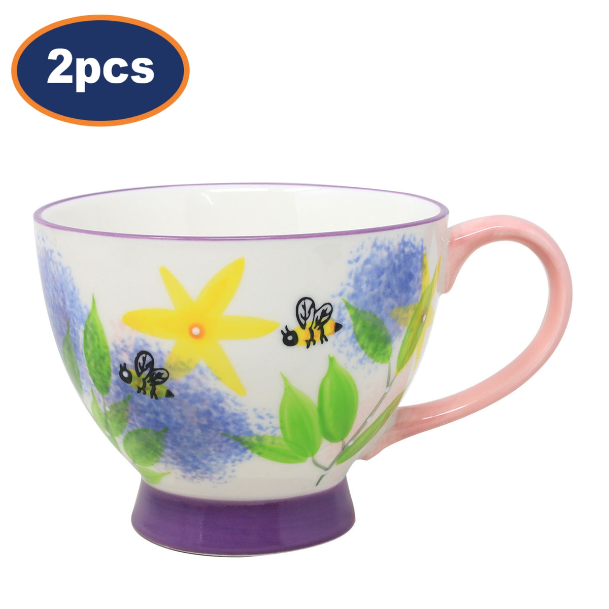 2pcs 400ml Allium & Bees Ceramic Footed Mug