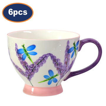 6pcs 400ml Lavender Blue Dragonfly Footed Mug