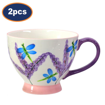 2pcs 400ml Lavender Blue Dragonfly Footed Mug