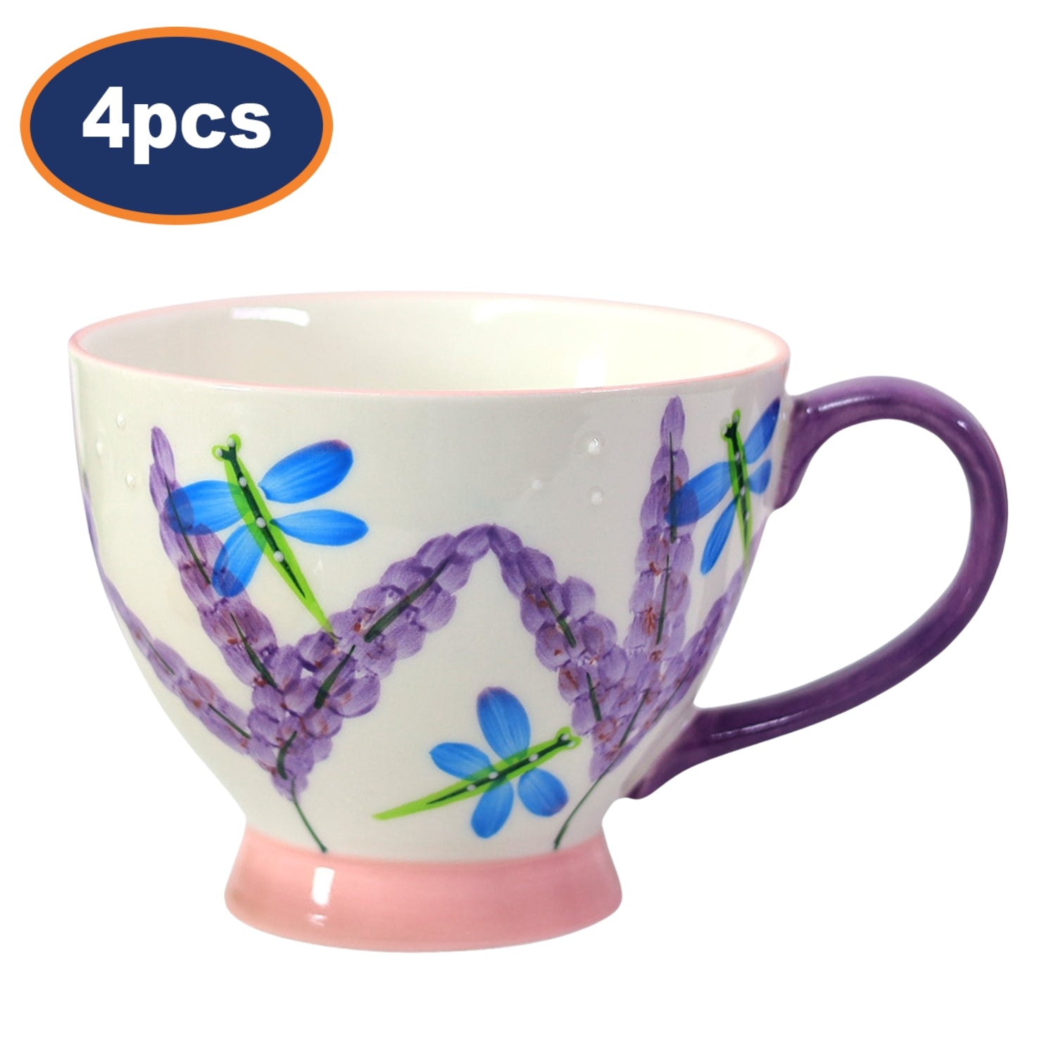 4pcs 400ml Lavender Blue Dragonfly Footed Mug