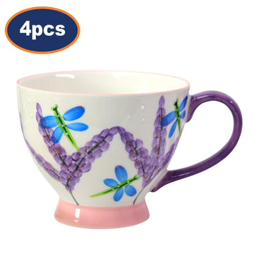 4pcs 400ml Lavender Blue Dragonfly Footed Mug
