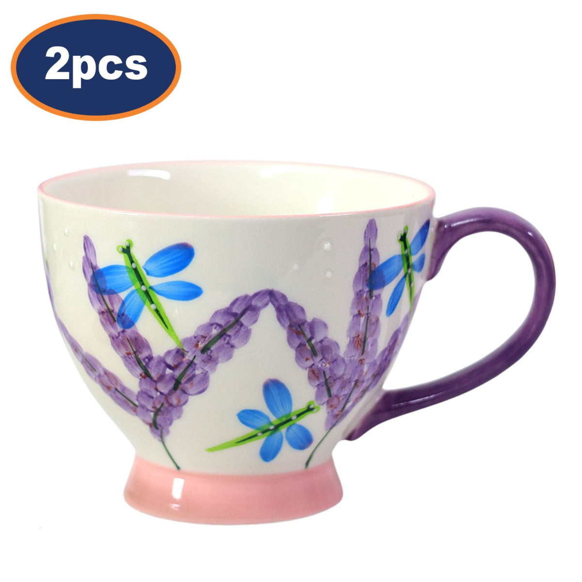2pcs 400ml Lavender Blue Dragonfly Footed Mug