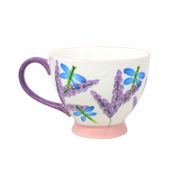 400ml Lavender Blue Dragonfly Footed Mug