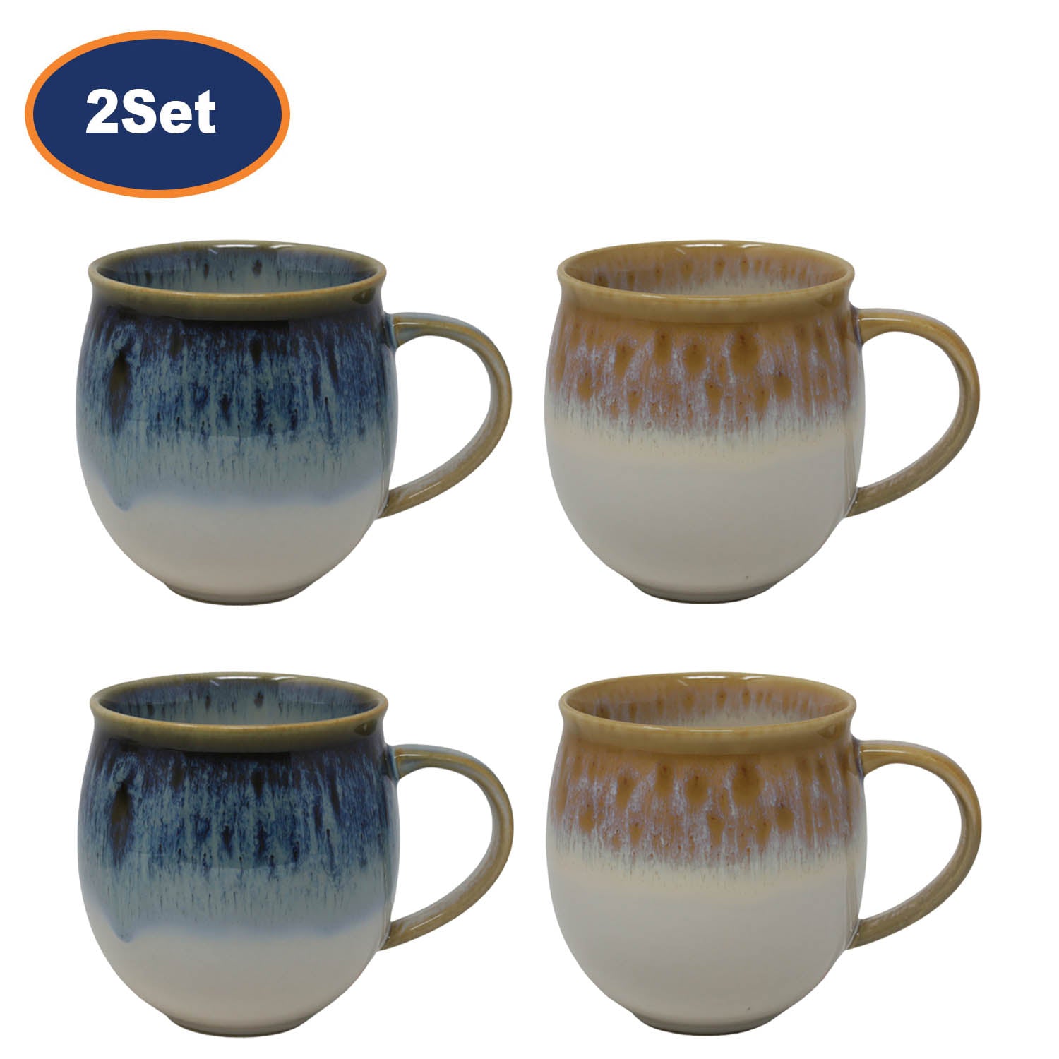 4Pcs Amber & Black Ceramic Reactive Glaze Mugs