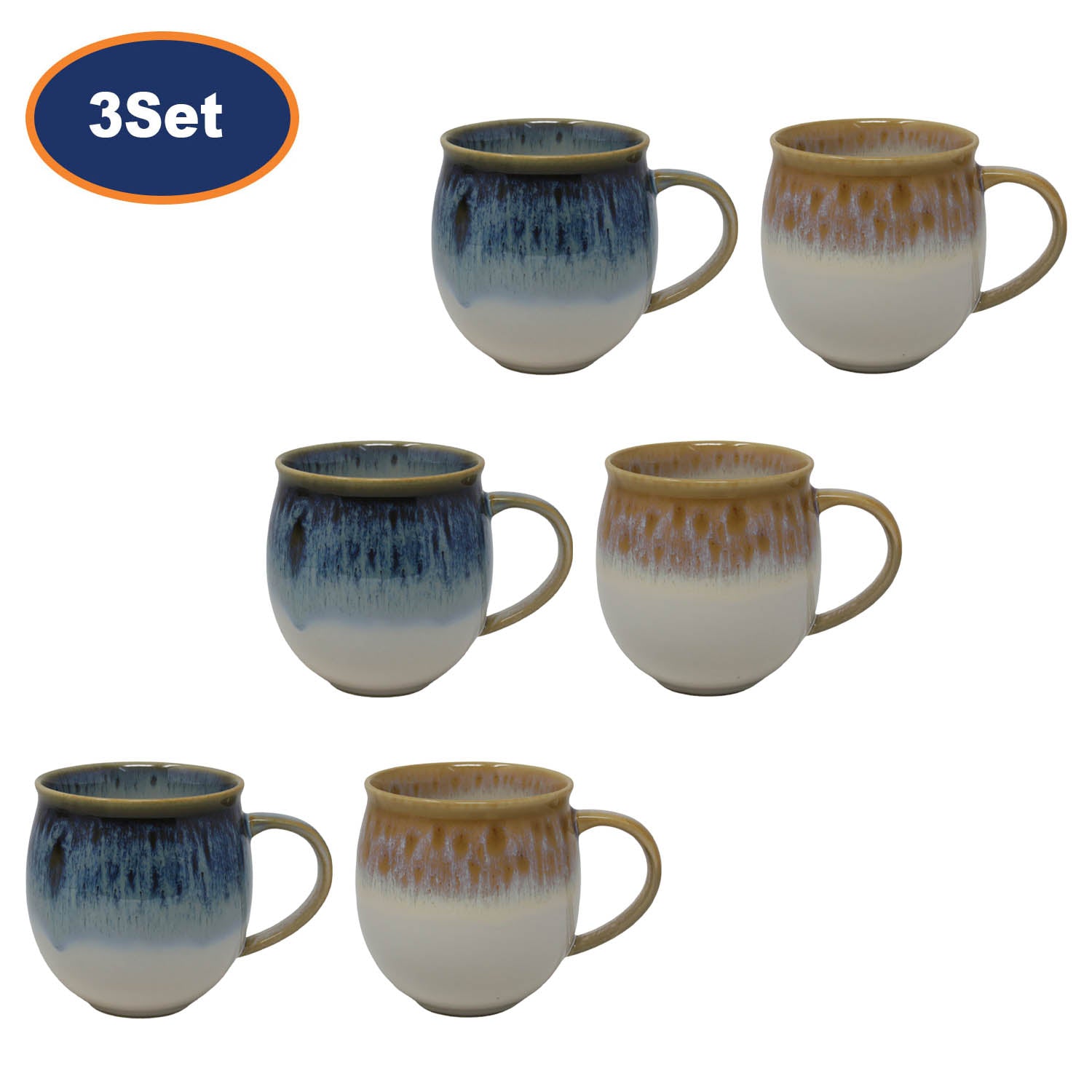 6Pcs Amber & Black Ceramic Reactive Glaze Mugs