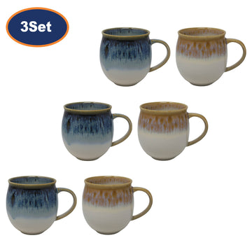 6Pcs Amber & Black Ceramic Reactive Glaze Mugs