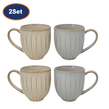 4Pcs Cream & Grey Ceramic Reactive Glaze Mugs