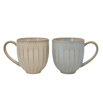 Set of 2 Cream & Grey Ceramic Reactive Glaze Mugs