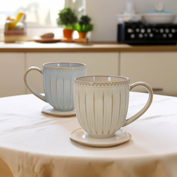 4Pcs Cream & Grey Ceramic Reactive Glaze Mugs