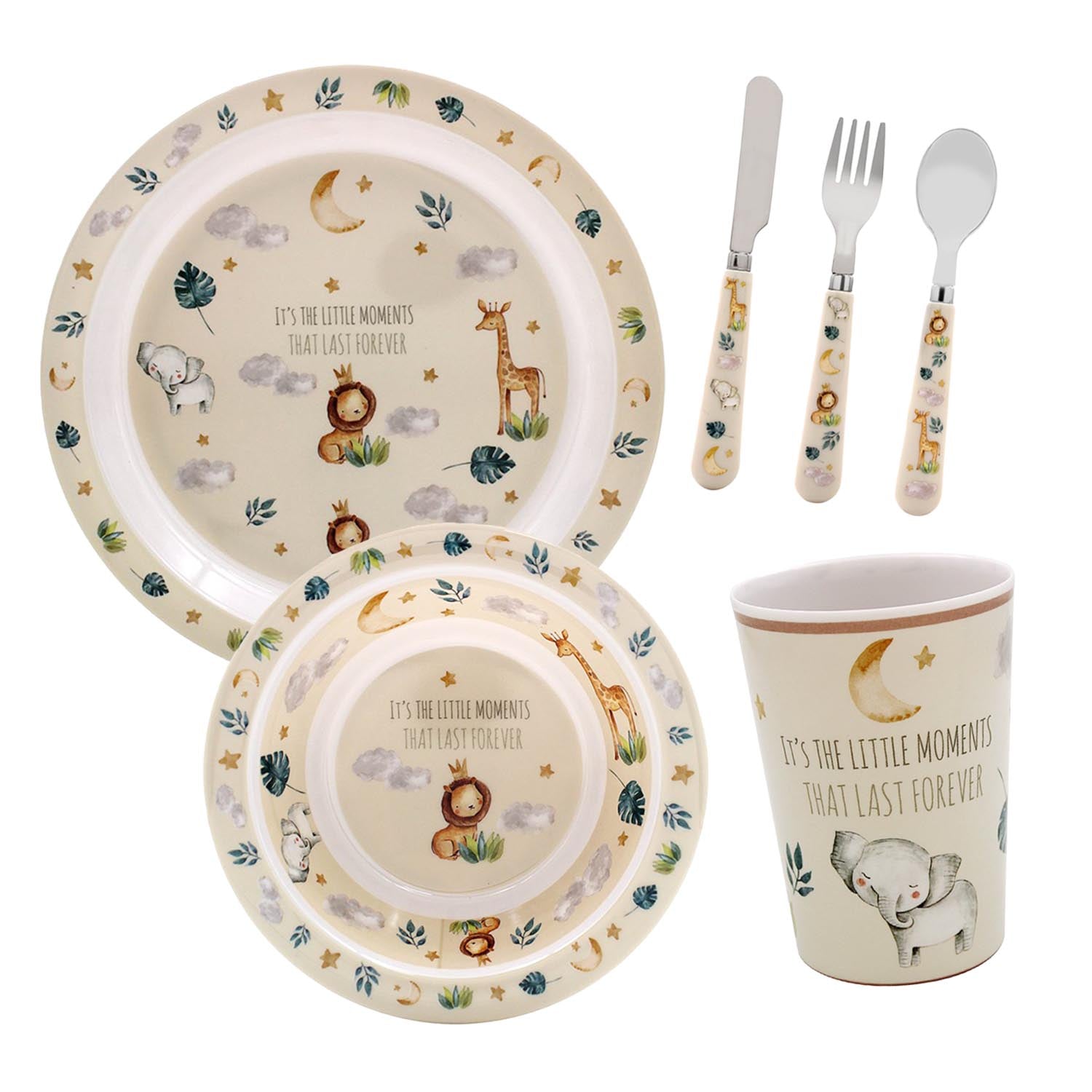 4Pcs Little Moments Bowl Plate Cup Cutlery Dinner Set