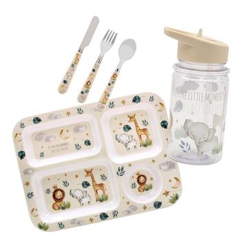 3Pcs Little Moments Kids Serving Plate Water Bottle Cutlery Set